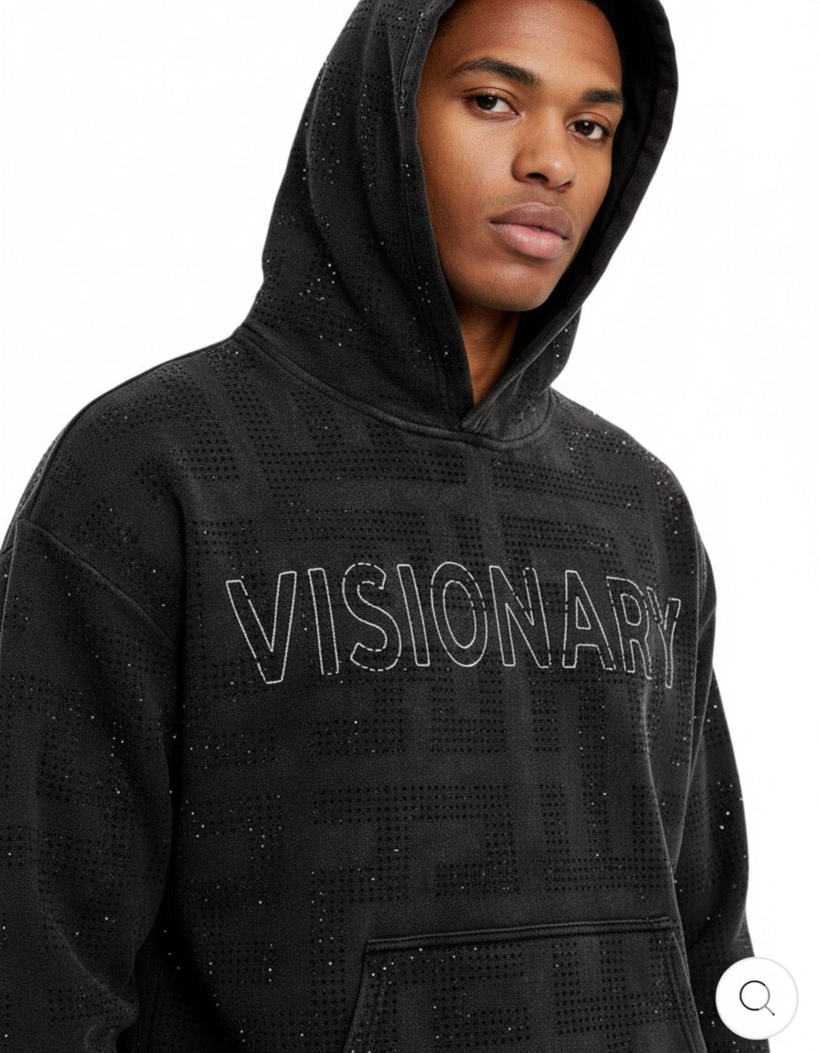 Visionary Rhinestone Hoodie in Black