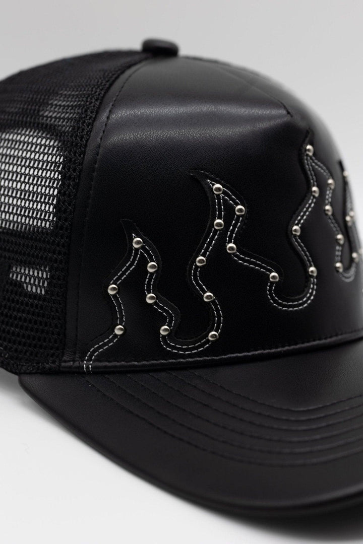 LEATHER FLAMES TRUCKER HAT IN BLACK - 2life