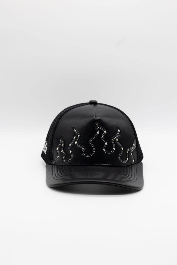 LEATHER FLAMES TRUCKER HAT IN BLACK - 2life